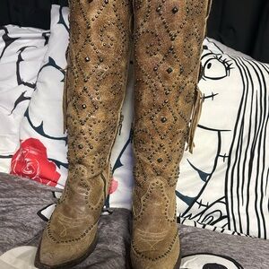 Embellished Tan Over the Knee Boots